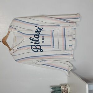 Ocean Drive “Biloxi Beach” White Hoodie w/ Pink & Blue Stripes  Women’s M Medium